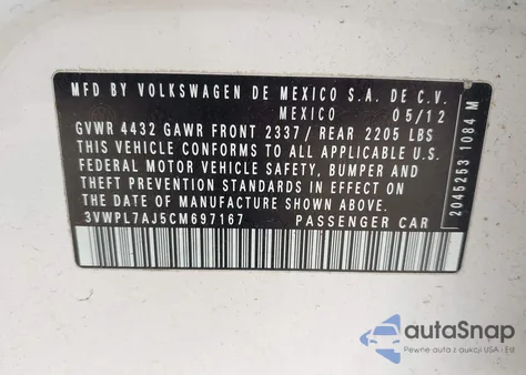 2012 Volkswagen Jetta Sportwagen 2.0L Tdi from USA, damaged, VIN 3VWPL7AJ5CM697167